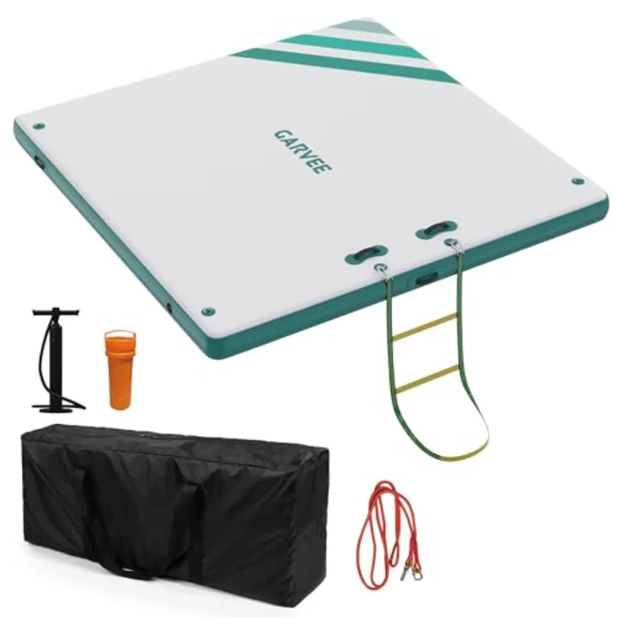 

Heavy-Duty Inflatable Floating Dock Platform for Water Sports Non-Slip Surface Rope Ladder Portable Carry Bag Large Water Raft
