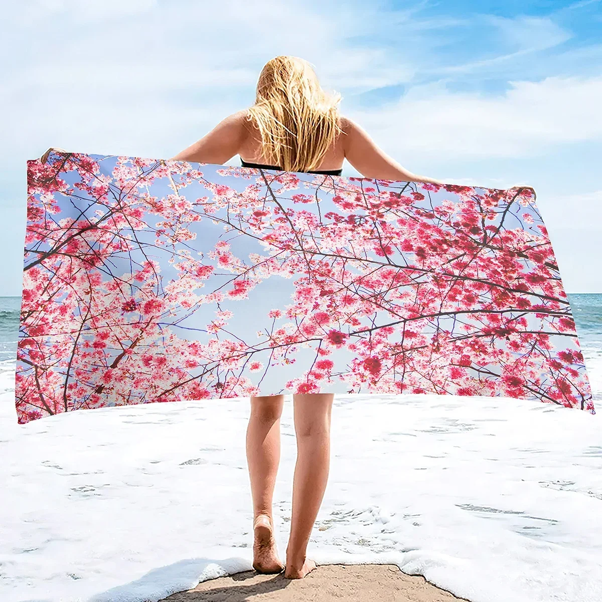 Beach towels with plum blossom, large size, beach towel, sand-free, quick-dry, absorbent, portable, pool, bath towel