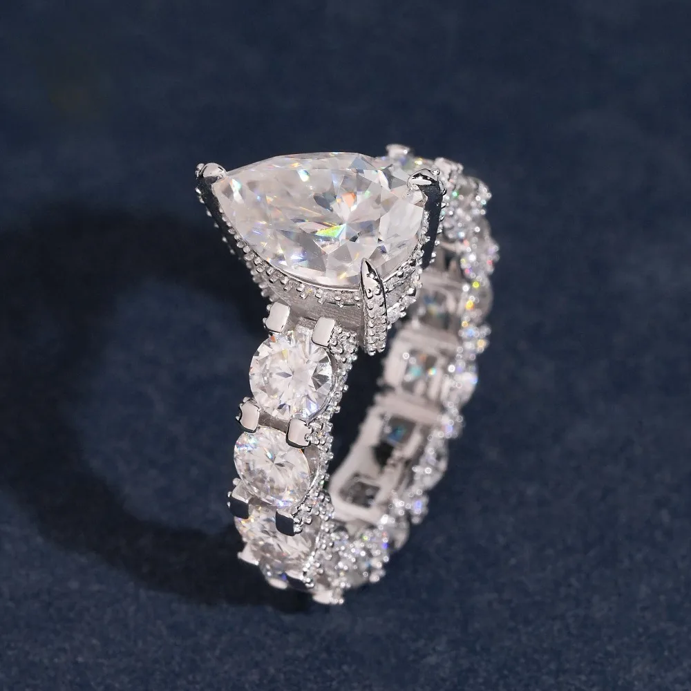 

5 Carat D Color Teardrop Moissanite Ring for Women Hip Hop Style Statement Patry Ring S925 Sterling Silver Valentine's Gift