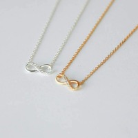 New Tiny Infinity Crystal Pendant Necklaces For Women Choker Lucky Number Eight Geometric Gold/Silver Color Long Chain Necklace