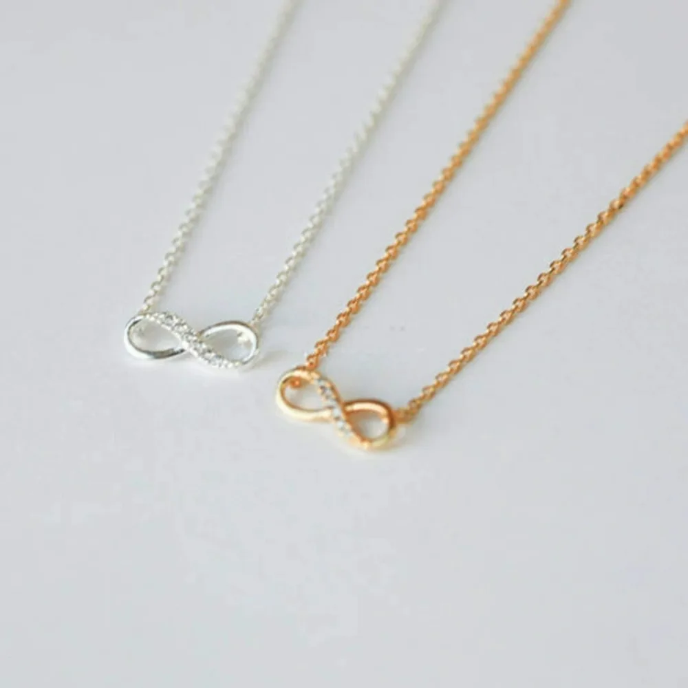 New Tiny Infinity Crystal Pendant Necklaces For Women Choker Lucky Number Eight Geometric Gold/Silver Color Long Chain Necklace