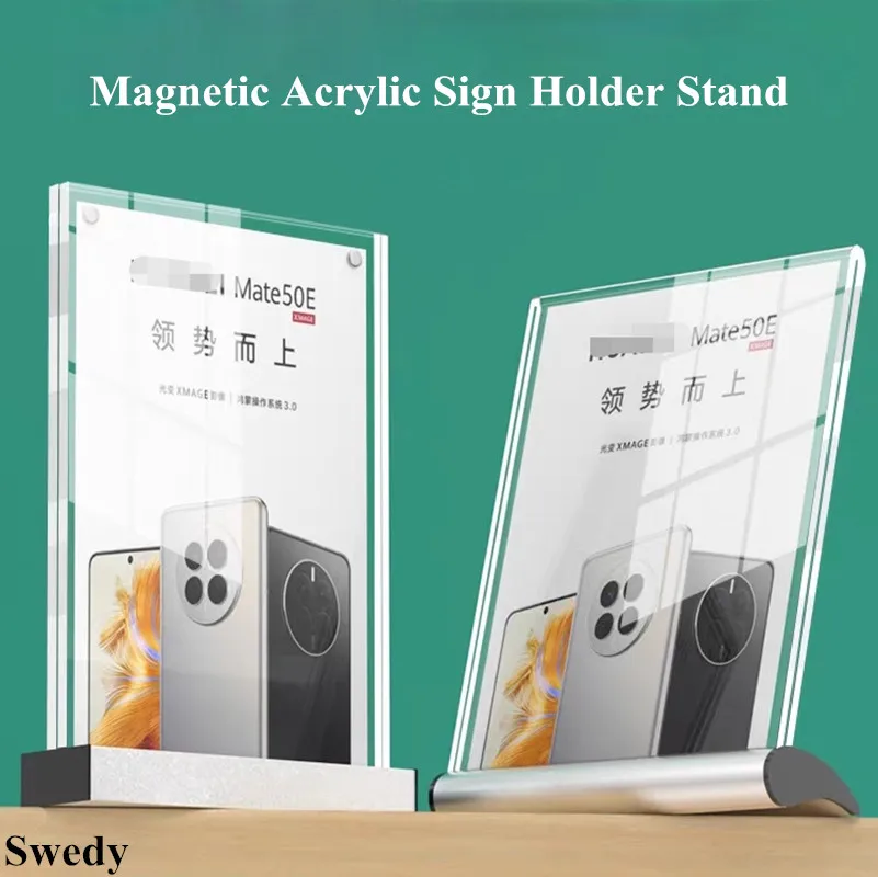 

A6 100x150mm Aluminum Base Magnetic Acrylic Sign Holder Display Stand Restaurant Menu Paper Holder Price Listing Poster Frame