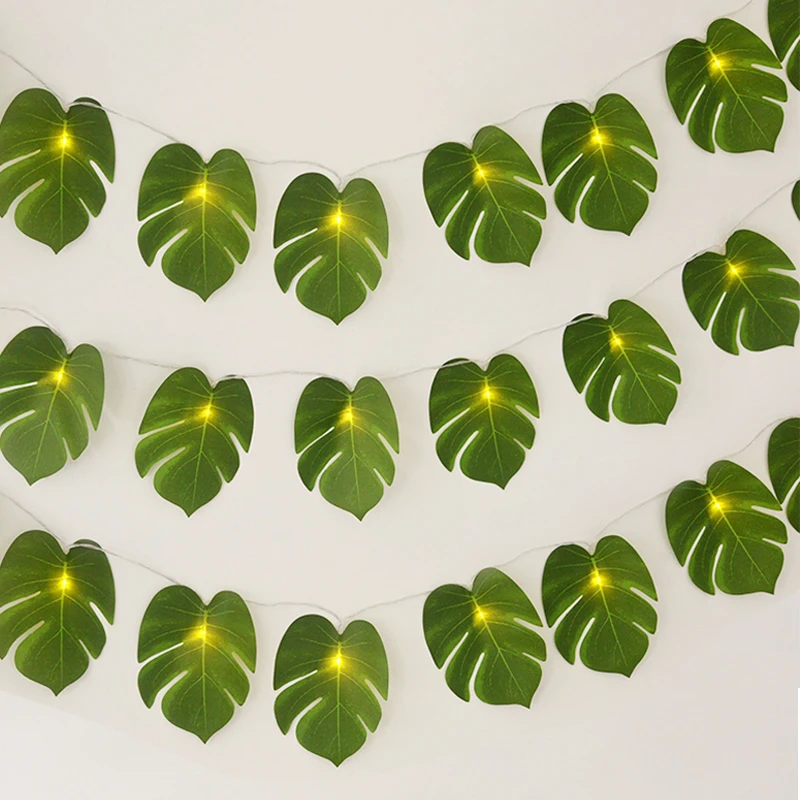 

1.5/3m Artificial Turtle Leaves LED String Lights Tropical Hawaii Luau Party Decoration Garland Wedding Jungle Theme Home Decor