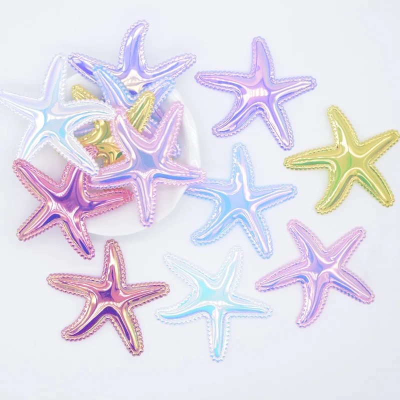 12Pcs 58*50mm Glitter PU Starfish Applique for DIY Cake Topper & Baby Craft Clothes Headwear BB Clip Accessory Decor Patches