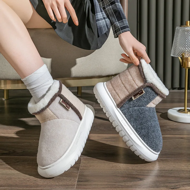 High Top Winte Cotton Boots Platform Women Warm Plush Home Slippers Furry Fashion Ladies Outdoor Causal Snow Boots Indoor Shoes