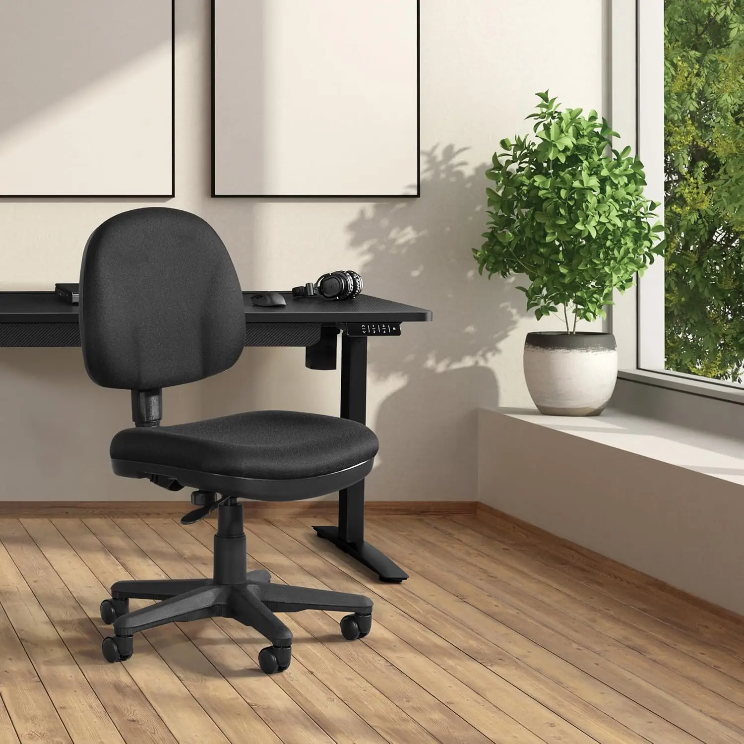 

Office Task Chair with Thick Padded Seat and Built-in Lumbar Support, Black