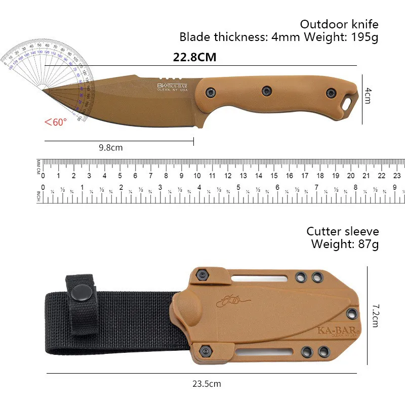 Outdoor camping hiking knife one-piece steel straight knife high hardness portable multifunctional knife fruit knife with knife