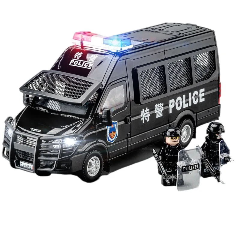 1:24 IVECO Politieauto Hoge Simulatie Diecast Metaallegering Model auto Geluid Licht Trek Collectie Kinderen Speelgoed Geschenken