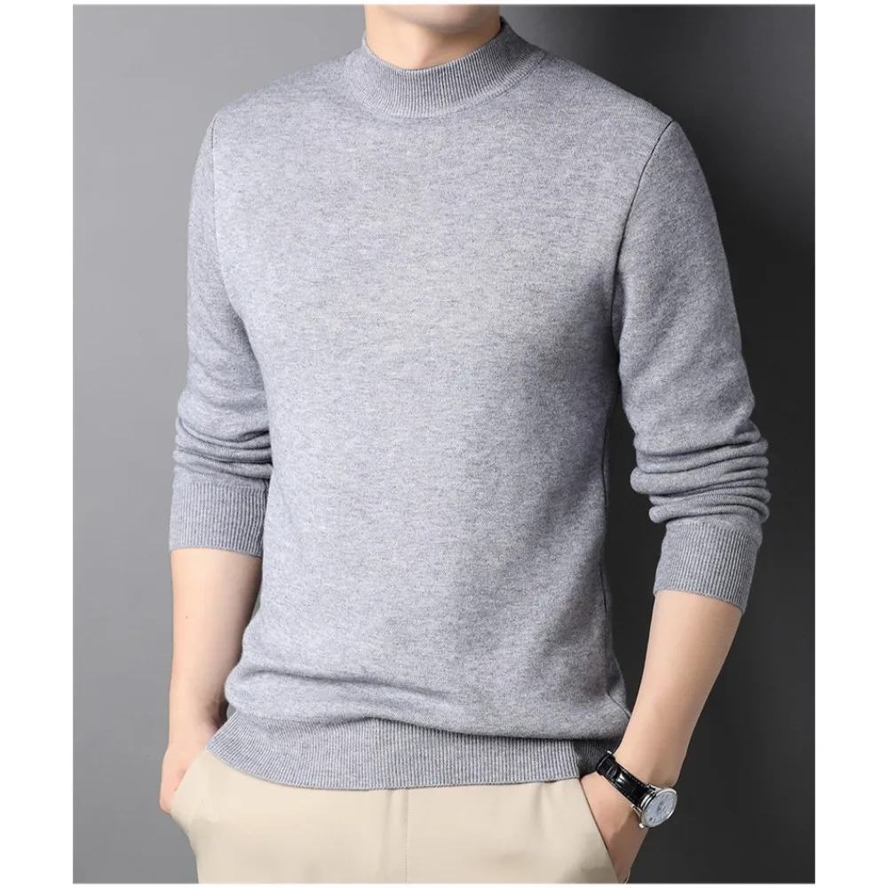 Autumn Winter Men's Cashmere Sweater Solid Color Base Shirt Youth Warm Half Turtleneck Knit Pullover Slim Knitwear Man Sweater