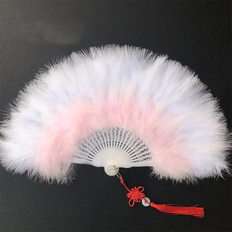 Anime Folding Feather Hand Fan, Festa de Chá, Flapper Portátil, Bola Marabou, Traje de Dança, Adereços Festival de Casamento