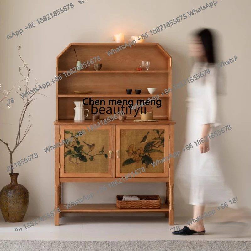 

Solid wood tea cabinet integrated storage against the wall, living room storage, retro dining side cabinet locker H H