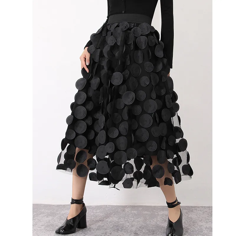 

Women's Runway Fashion Spring Summer Designer High Quality A-line Skirt Female Autumn Winter High Waist Black Dot Skirt TB2677