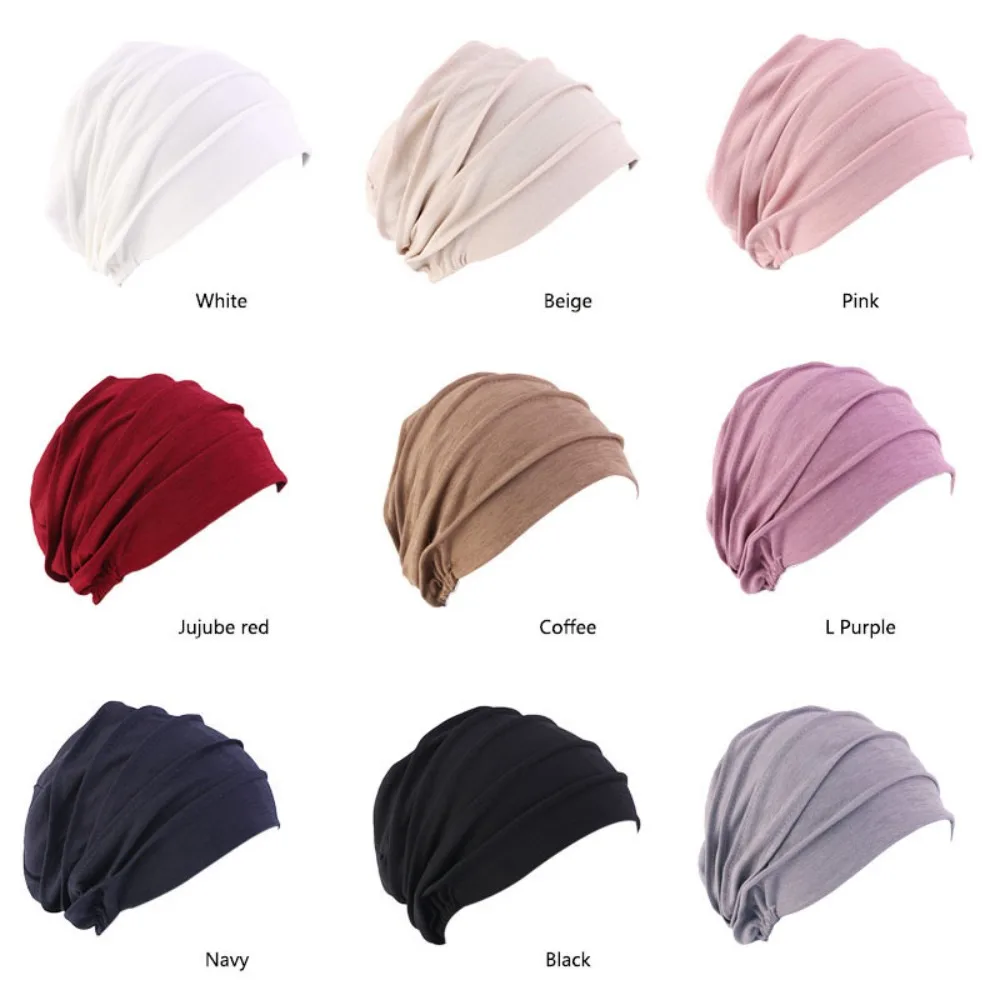 Women Cotton Slouch Beanie Inner Hijabs Cap Solid Color Bonnet Cap Muslim Head Wraps Abaya Wrap Head Elastic Turban Hat