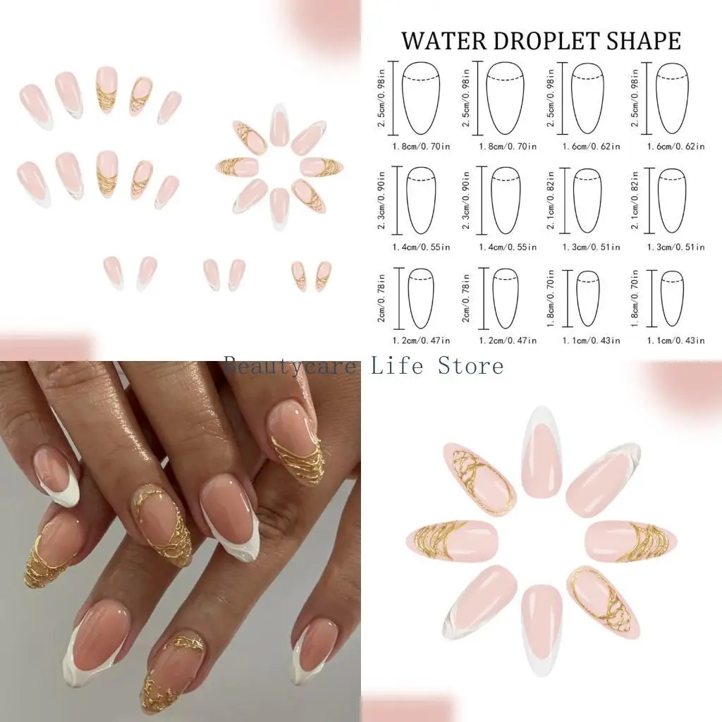 

652C Elegant French Manicure Set 3D Glitters False Nail Easy Apply Artificial Nail ABS Materials Home Finger Decorations