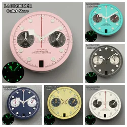 LARIMOKE 30mm VK64 Dial  hands Dial Black Blue Pink White Green Dial Fit VK64 Quartz Movement Watch 6 o 'clock date window