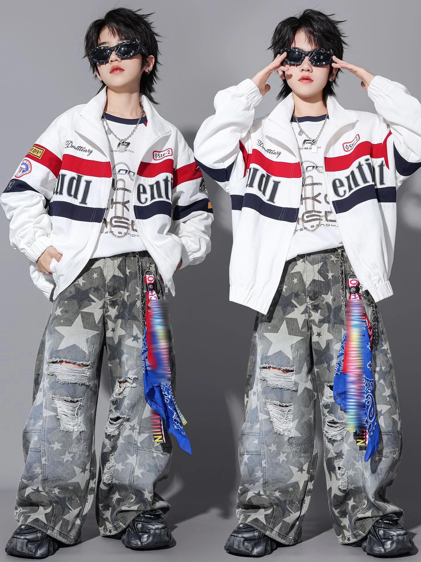 

Одежда для танцев в стиле хип-хоп для мальчиков-подростков, белая куртка, пальто, мешковатые штаны для девочек, Kpop, современный костюм для уличных танцев, модная одежда BL18056