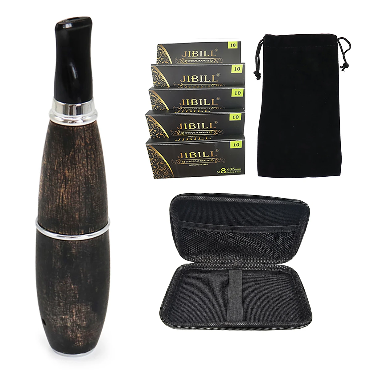 Tubo de madera en forma de torpedo con filtro de 40 Uds., estuche portátil de tamaño de 8MM, Kit de tubería de madera