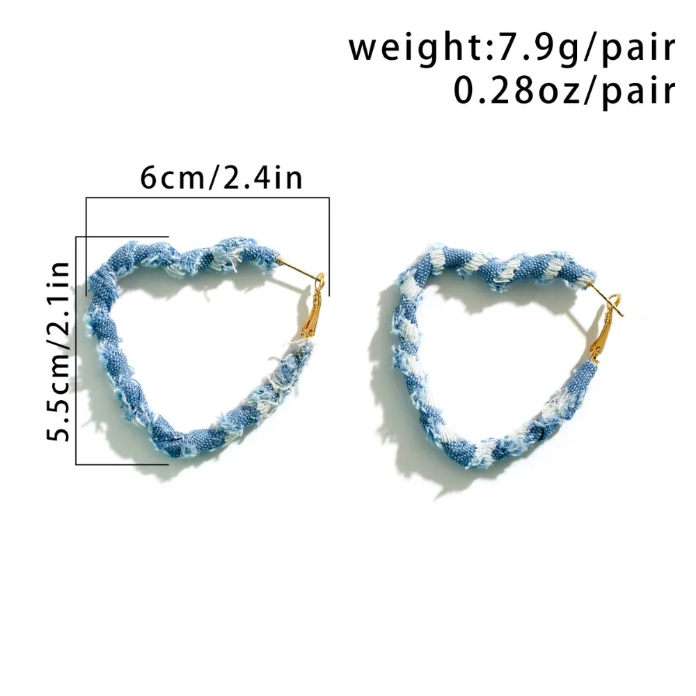 Punk Punk dżinsowe duże koło nowa geometria tkaniny dżinsowej geometryczne kolczyki kółka kolczyki dla kobiet kobiet