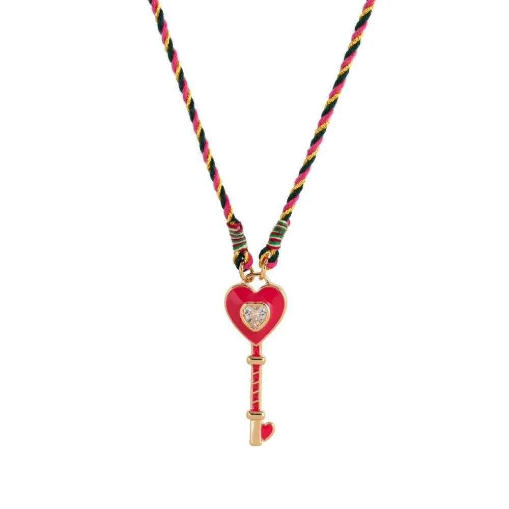

Oil Drop Key Shape Necklace Titanium Steel Zircon Inlaid Four-leaf Clover Clavicle Necklace Gold Plated Vintage