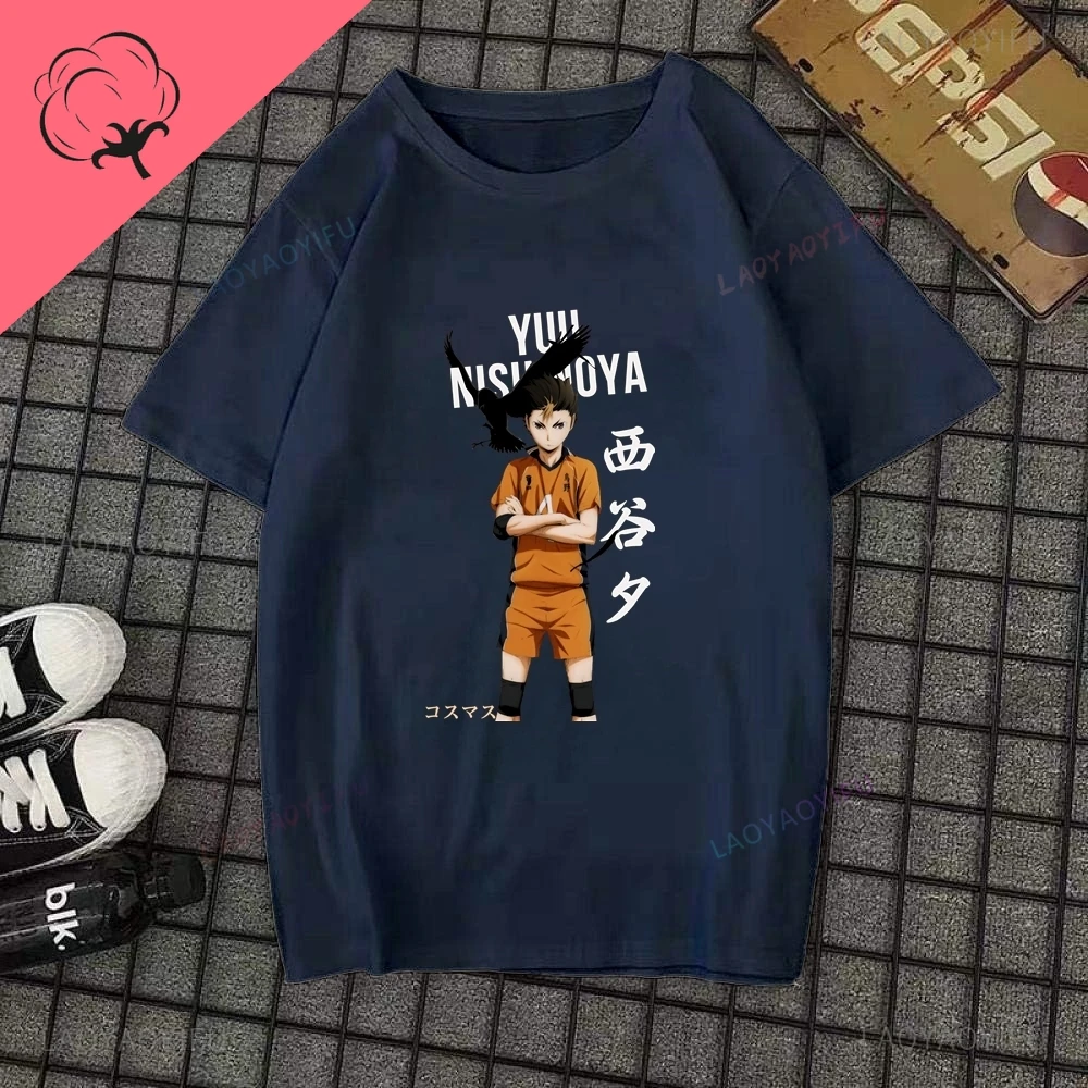 

Винтажная хлопковая футболка с принтом Haikyuu японского аниме Топ Haikyu!! Рубашка унисекс с коротким рукавом Harajuku, большая футболка с графическим рисунком