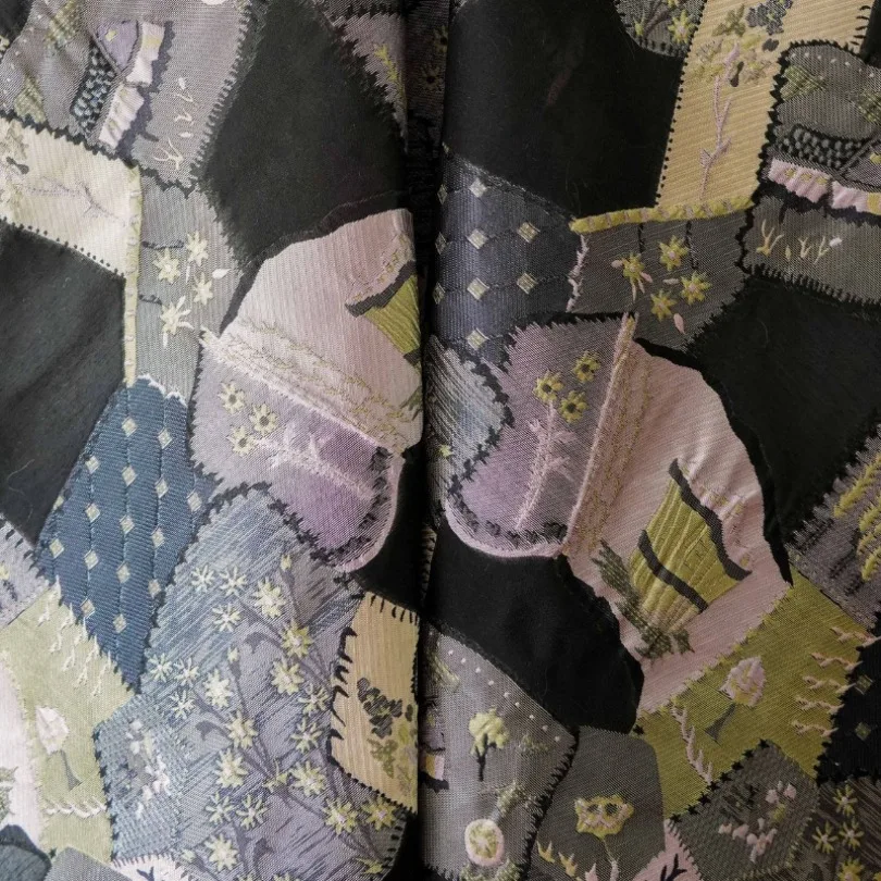 مرقع الأزهار مايكرو الجاكار النسيج شير خمر قاسية المنسوجة لفستان ثوب معطف الرجعية أزياء الربيع الصيف #5