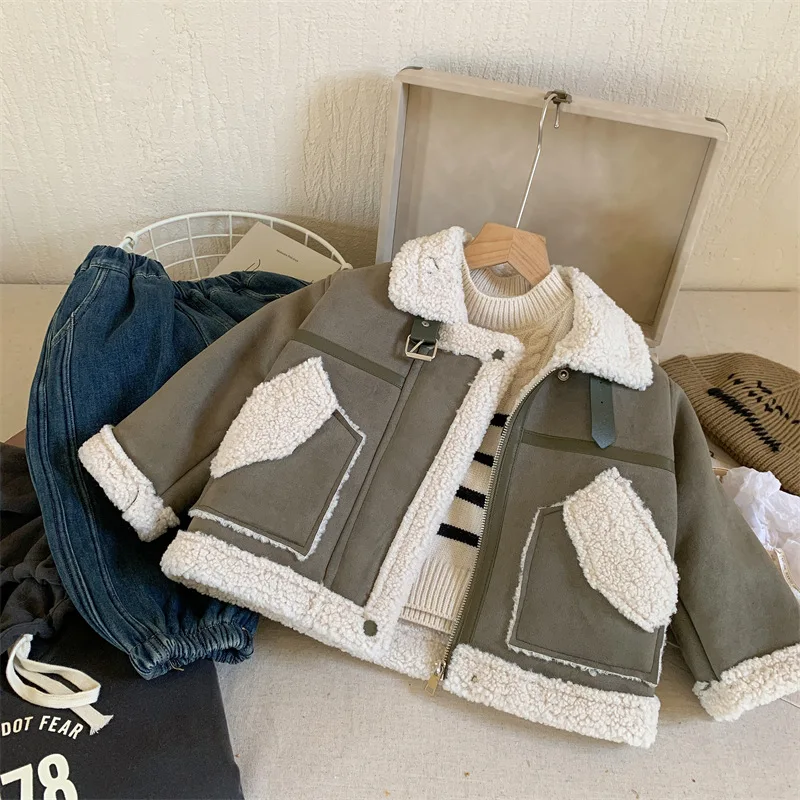 Ragazzi inverno coreano pelliccia una pelle di daino velluto caldo cappotto marea bambini