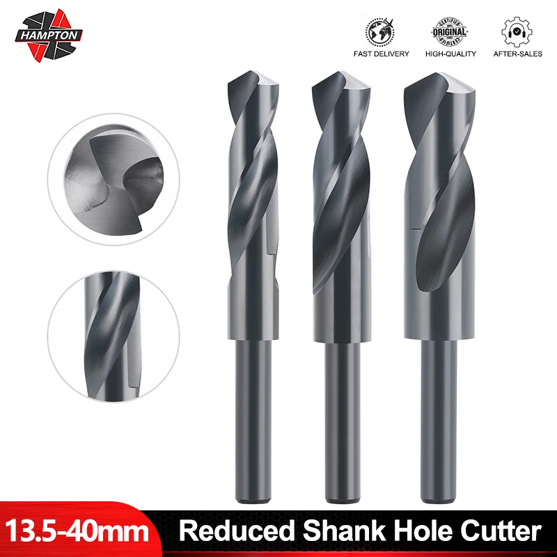 HAMPTON Drill Bit 1pc 13.5-40mm Reduced Shank HSS Twist Drill Bit  Nitride Coated Hole CutterFor Wood / Metal