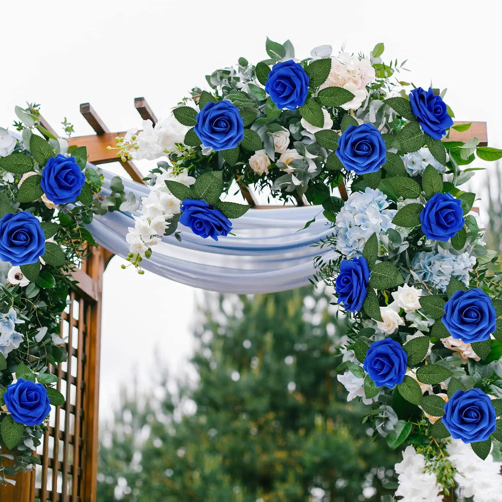 Artificial Flowers 25pcs Real Looking Navy Blue Foam Fake Roses with Stems for DIY Wedding Bouquets Bridal Shower Centerpieces