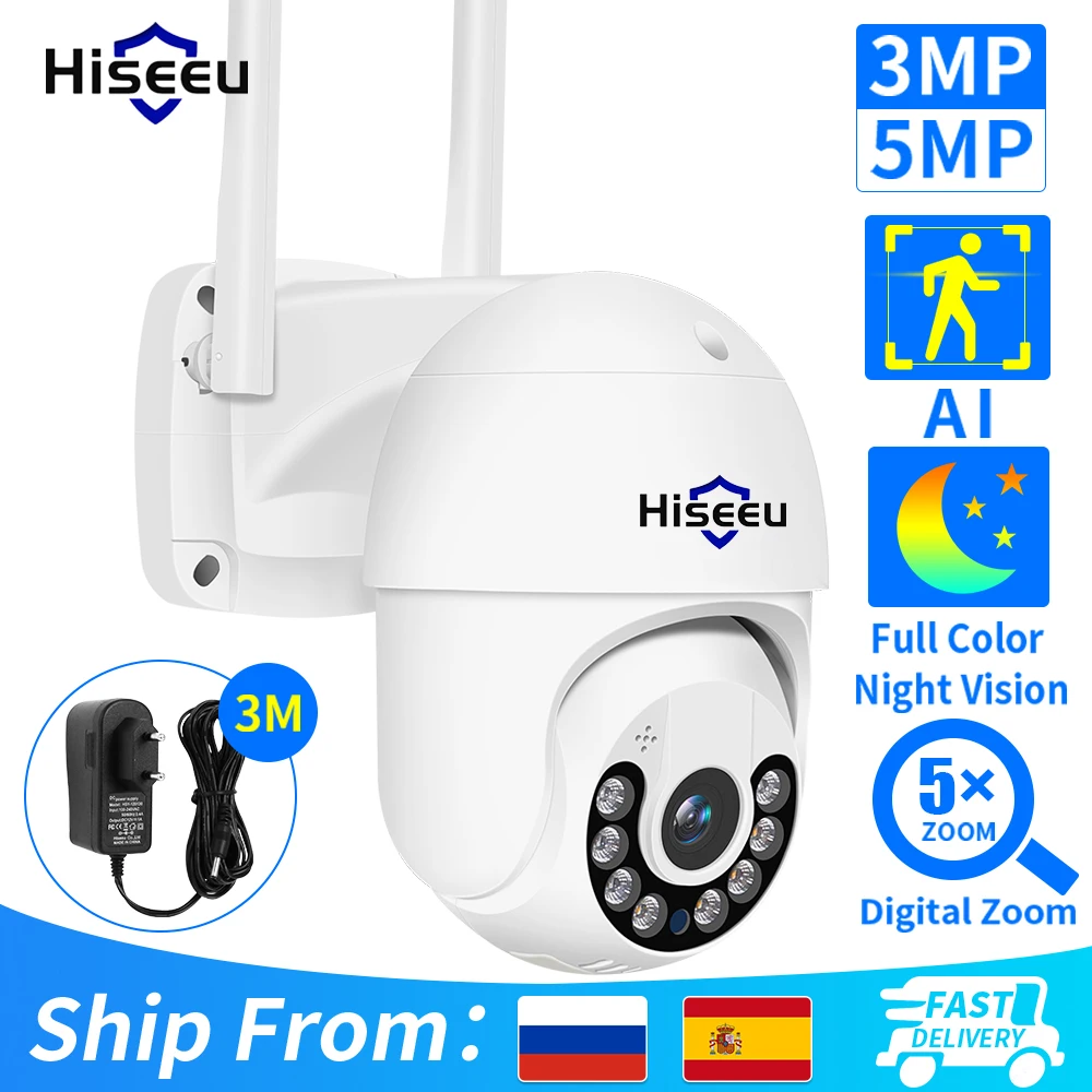 

Hiseeu 4K 8MP PTZ Wifi Smart Camera 5x Digital Zoom Human Detect Auto Tracking ONVIF Wireless CCTV Video Surveillance IP Camera