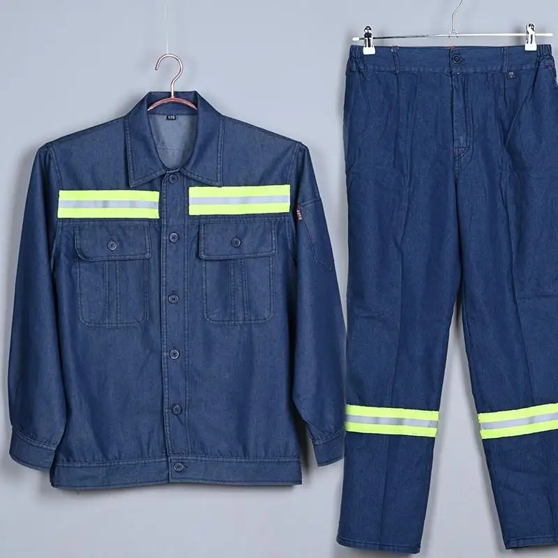 

Summer Work orm Set for Men Denim Reflective Strip Power Construction Engineering Workers Labor Protection Clothes