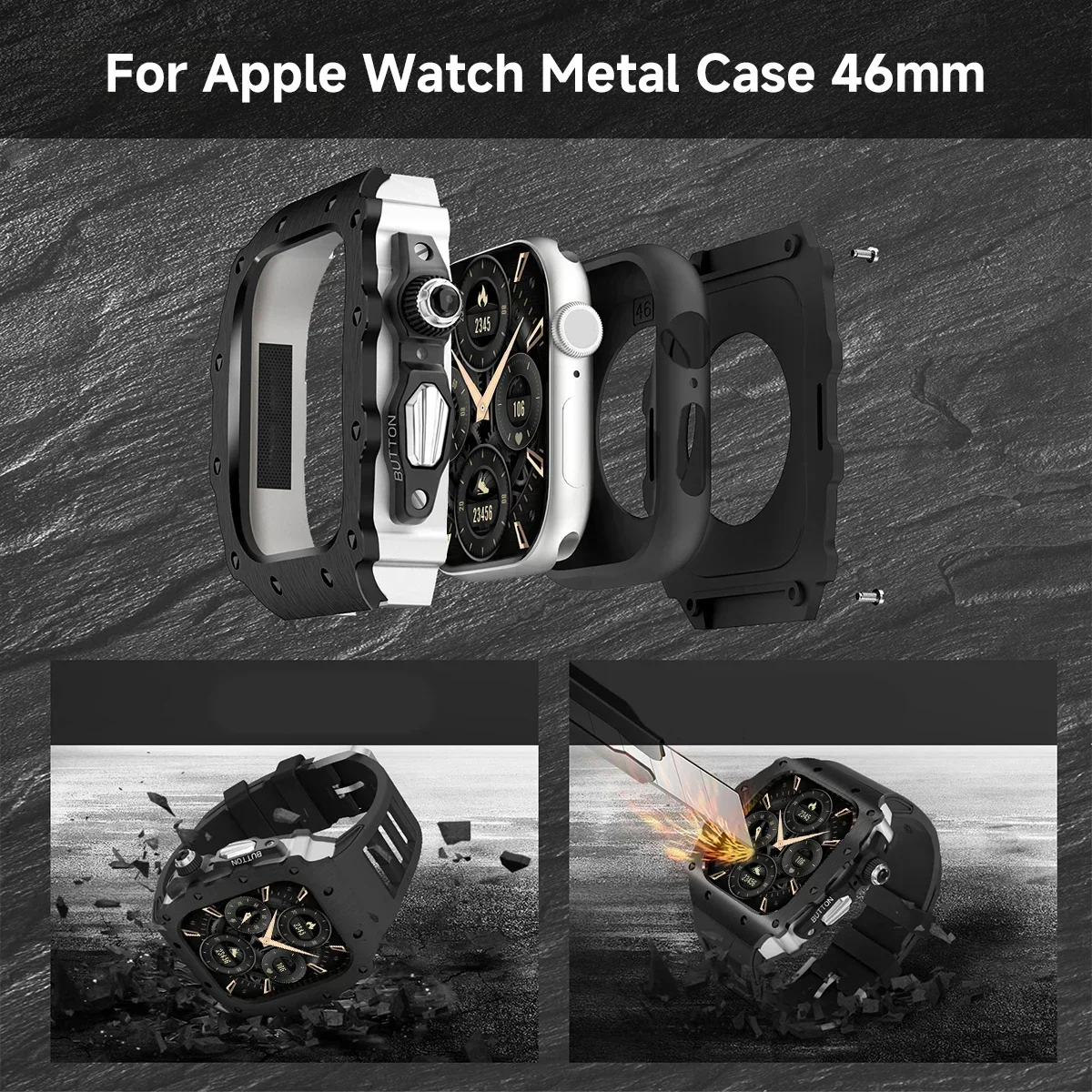 Modification Kit for Apple Watch 10 46mm Silicone Sport Strap Stainless Steel Case Watch for IWatch Series 9 8 7 6 5 44mm 45mm
