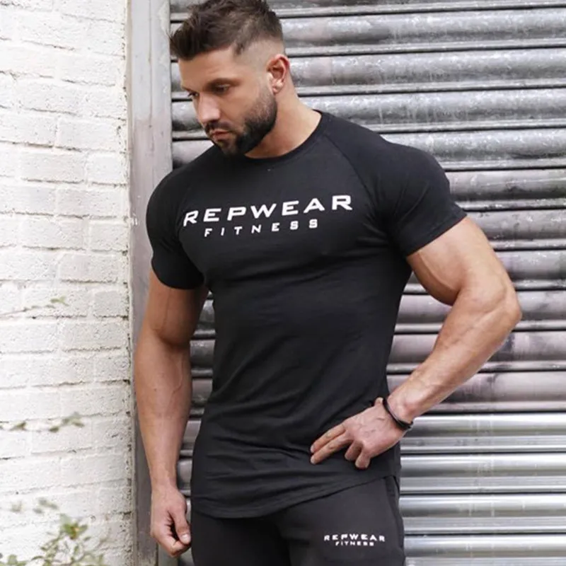 Men T Shirt Short Sleeve Shirts for Men Bodybuilding Workout Gym Casual Muscle Tee