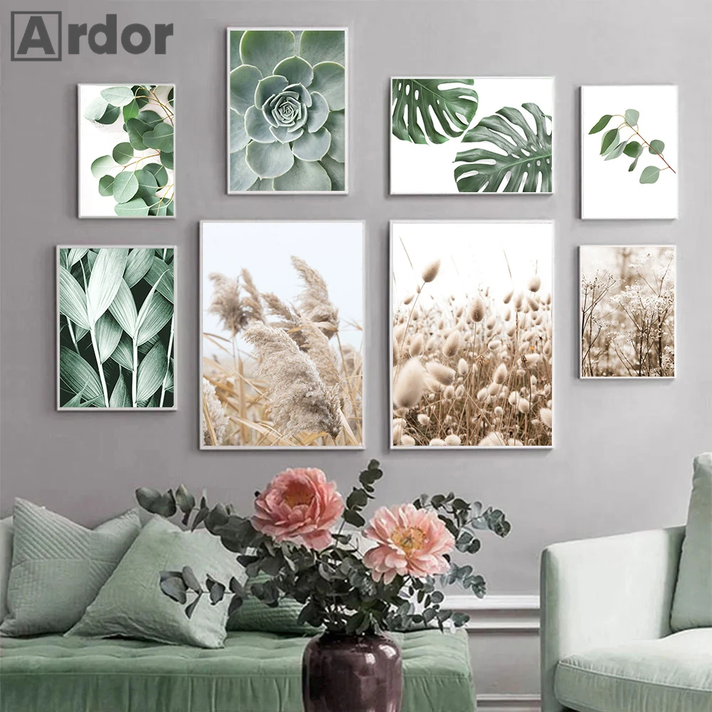 

Bunny Tail Grass Reed Canvas Painting Green Plants Leaves Wall Art Posters And Prints Nordic Wall Pictures For Living Room Decor