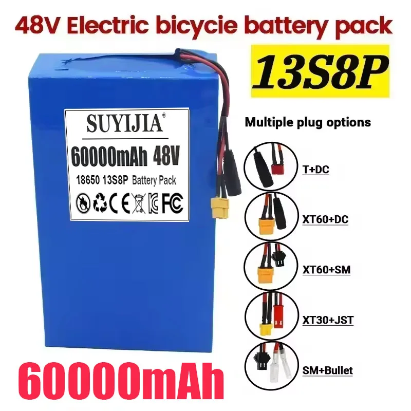 13S8P 48V 60000mAh Battery 18650 13S8P Lithium Battery Pack 1000W Electric Bicycle Battery Built in 50A BMS