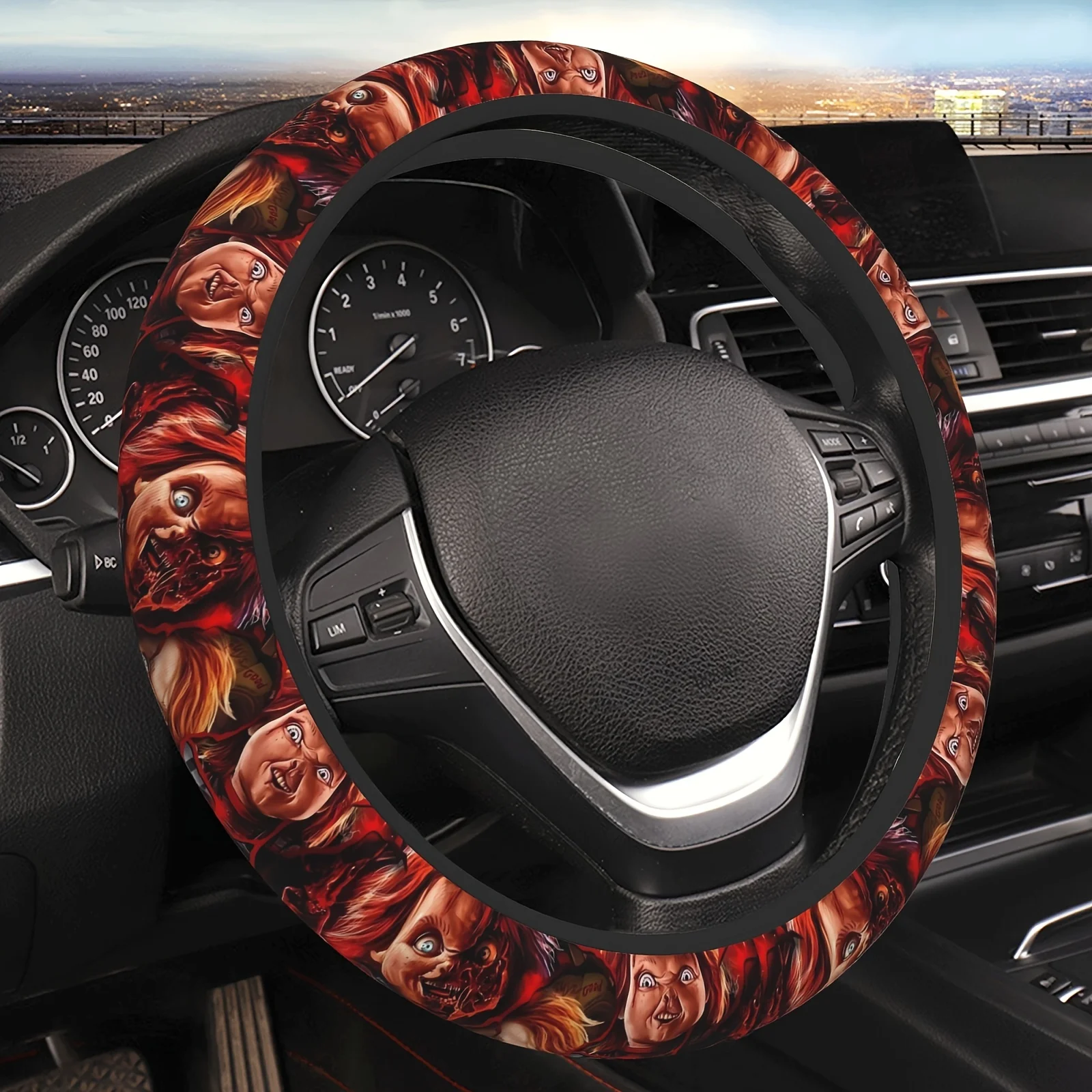 

Halloween Horror Kids Movie Anime Car Steering Wheel Cover, Universal Fit 15 Inch, Chloroprene Material, For Sedan, SUV, No Inne
