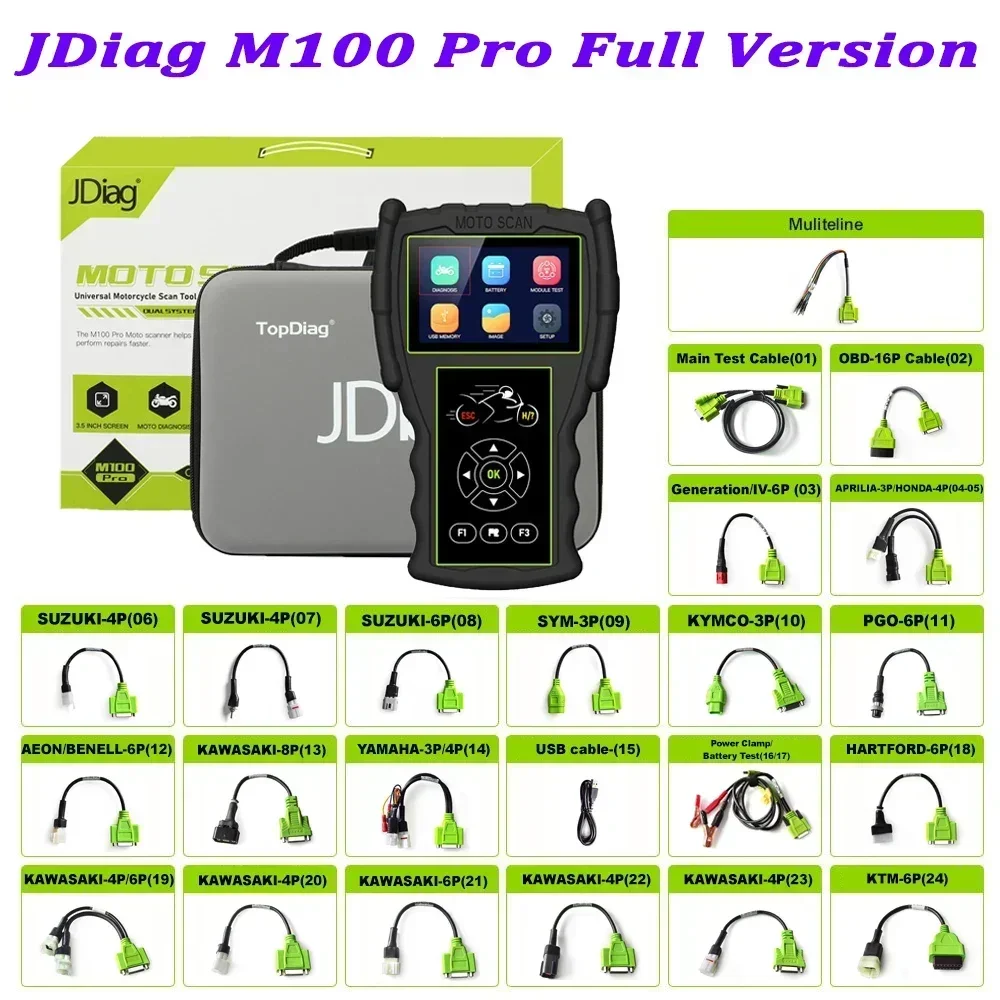 2024 New JDiag M100 Pro Motorcycle Diagnostic Tool OBD2 Scanner Fault Diagnostic Tool for KTM/Honda/Yamaha/Kawasaki PK M300 M100