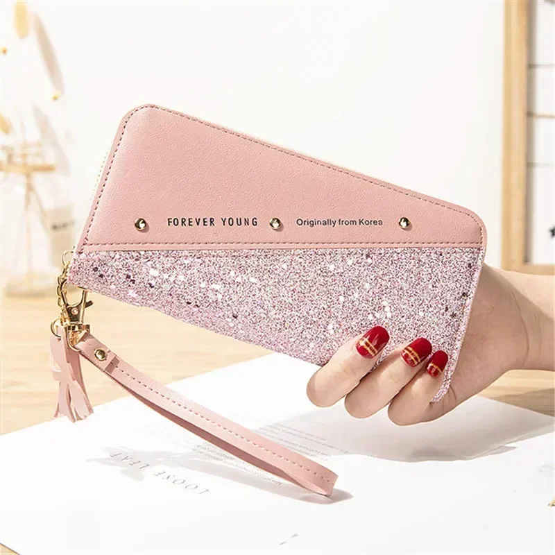 Fashion Women's Sequins Patchwork Glitter Letter Wallets Female Pu Leather Long Coin Purses Ladies Card Holder Clutch Bag