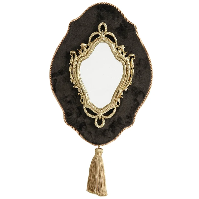 Vintage court style wall hanging decorative mirror makeup mirror resin flannel pendant carved mirror fringed wall decoration