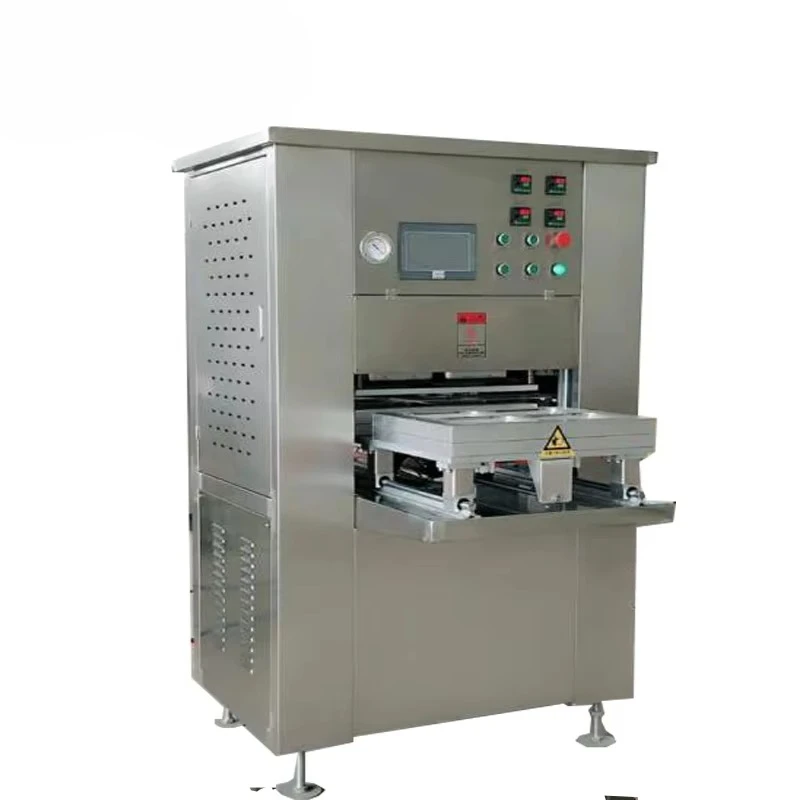 Máquina envasadora automática de atmósfera modificada, filete, cerdo, mariscos, conserva fresca en cajas de plástico llenas de nitrógeno