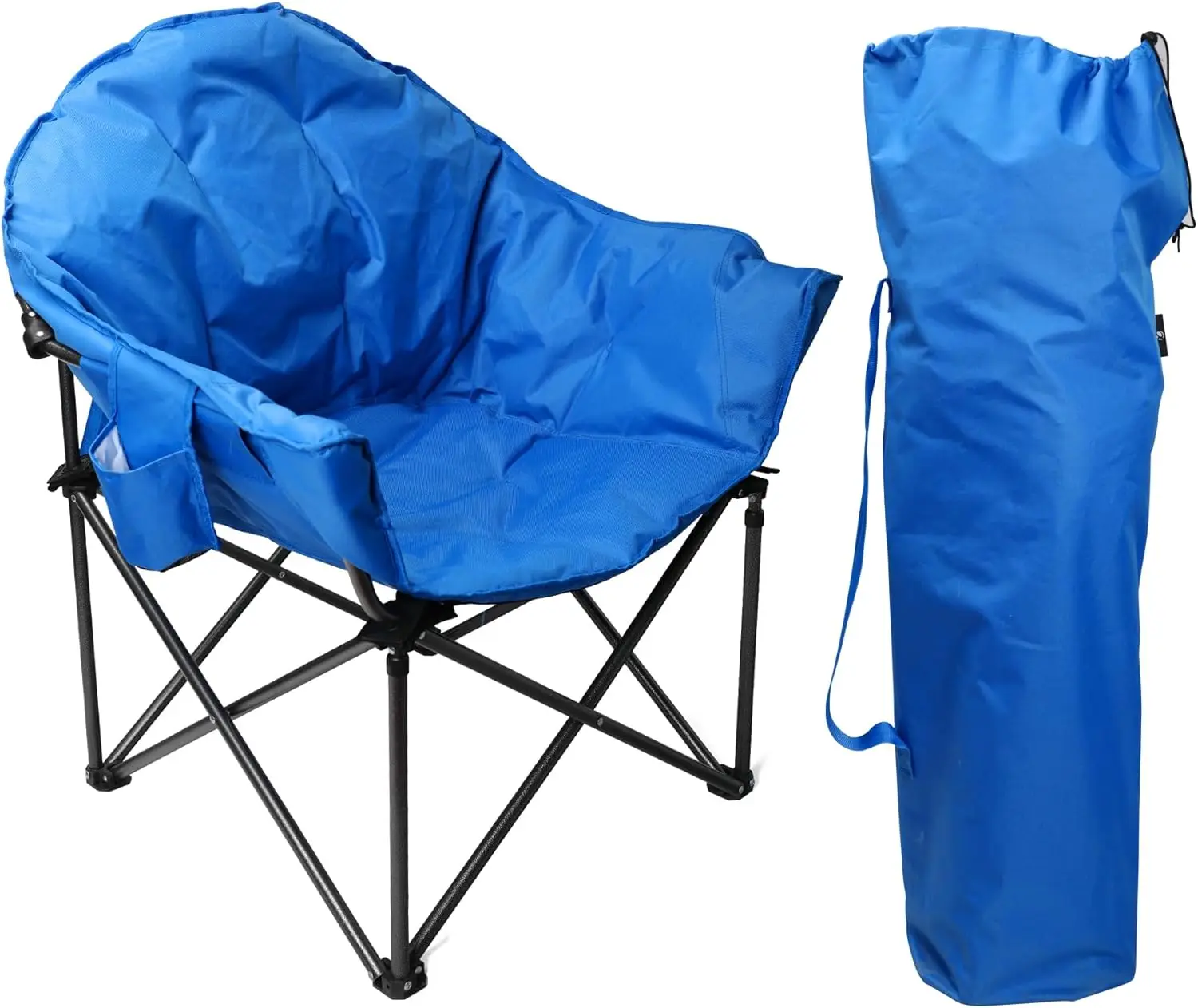 

Heavy-Duty Oversize Camping Chair Round Moon Saucer Chair Padded with Cup Holder and Carry Bag Folding Chair