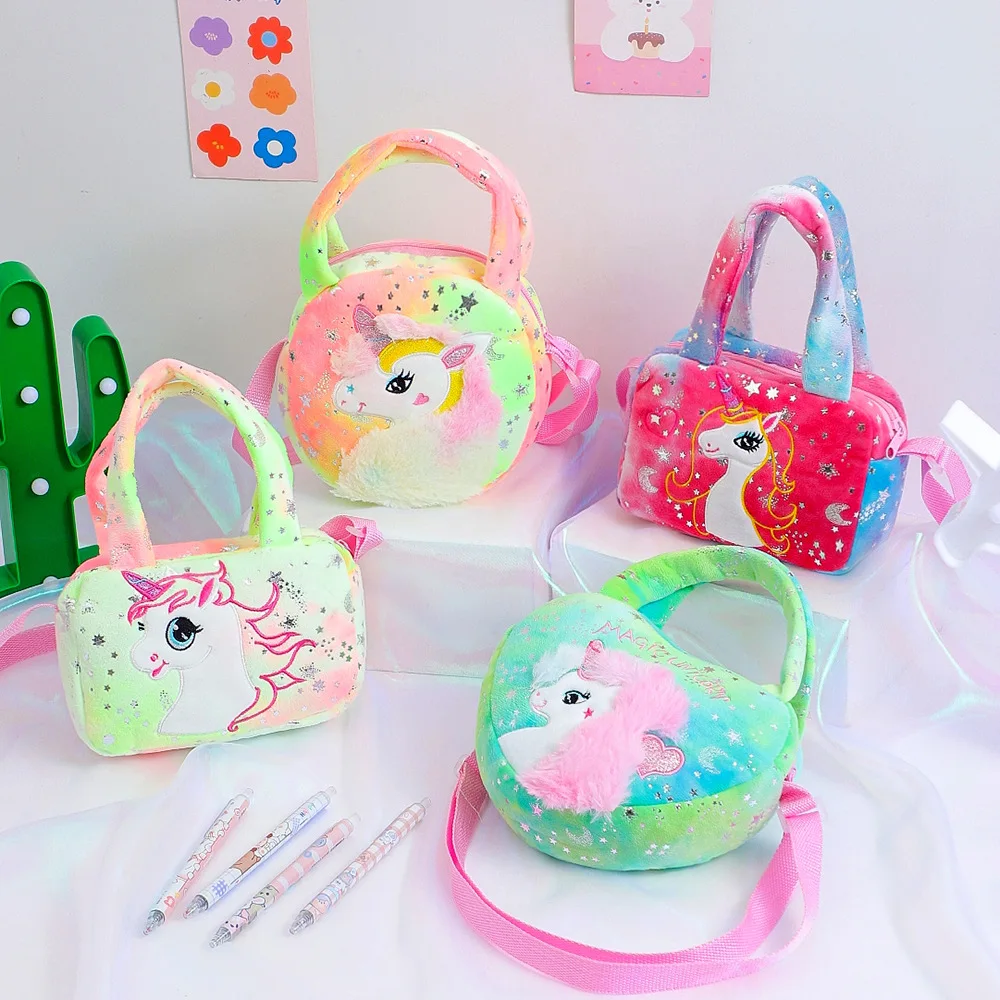 

2023 New Unicorn Crossbody Bag Love Handbag Creative Ins Rainbow Color Plush Crossbody Bag Cartoon Cute Shoulder Bag Storage Bag