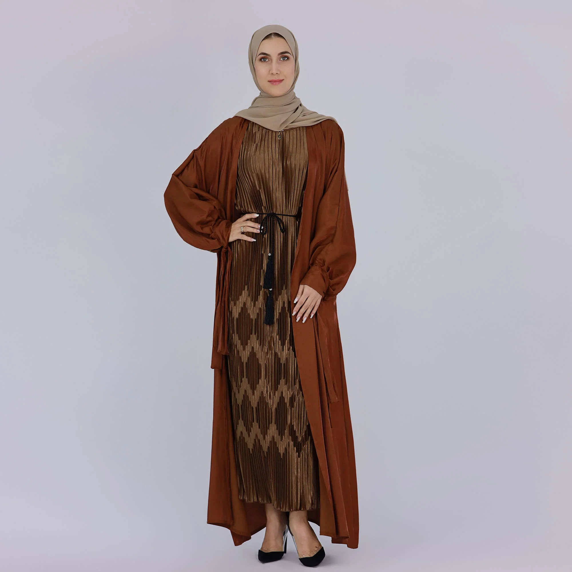 Femmes musulmanes ouvert Abaya miroitant Satin Cardigan Robe turquie arabe Robe Kimono dubaï Abayas Kebaya Islam Ramadan Femme Jalabiya
