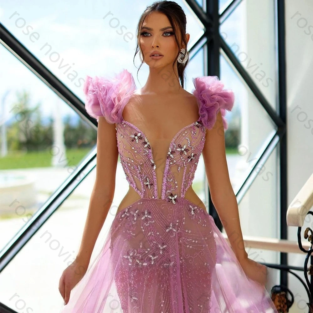 Vestido de noche de alta calidad, tul morado, sin mangas, con cuentas de diamantes, sirena, joyería de fiesta delgada, vestido personalizado para vestido de banquete
