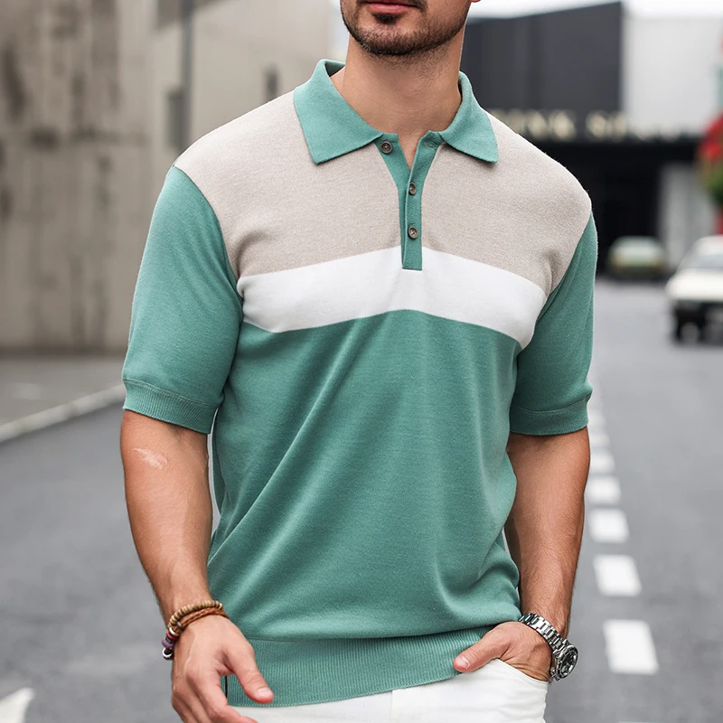 New Trend Mens Polo Shirt Short Sleeve Lapel T Shirt Summer Breathable Men Knitted Polo Shirts Top Pullovers