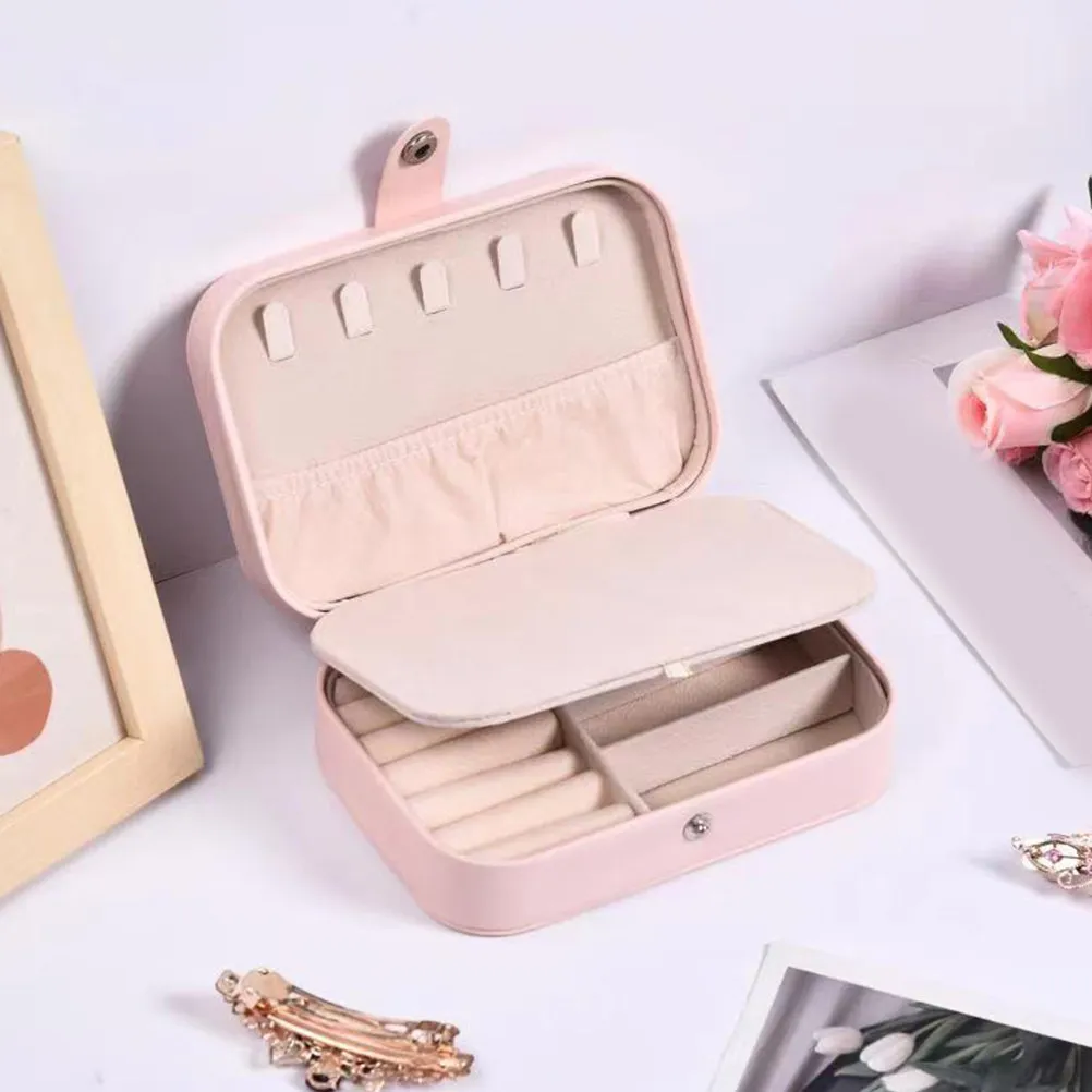 Premium PU Jewelry Organizer Box Travel Size Jewelry Case with Multi Compartment Ring Slots Necklace Hooks Elastic