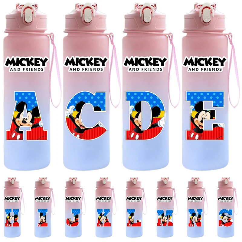 Mickey Minnie Mouse Straw Cup Children 750Ml Outdoor Large Capacity Sport Water Bottle Bounce Letter A-Z Kid Portable Water Cup