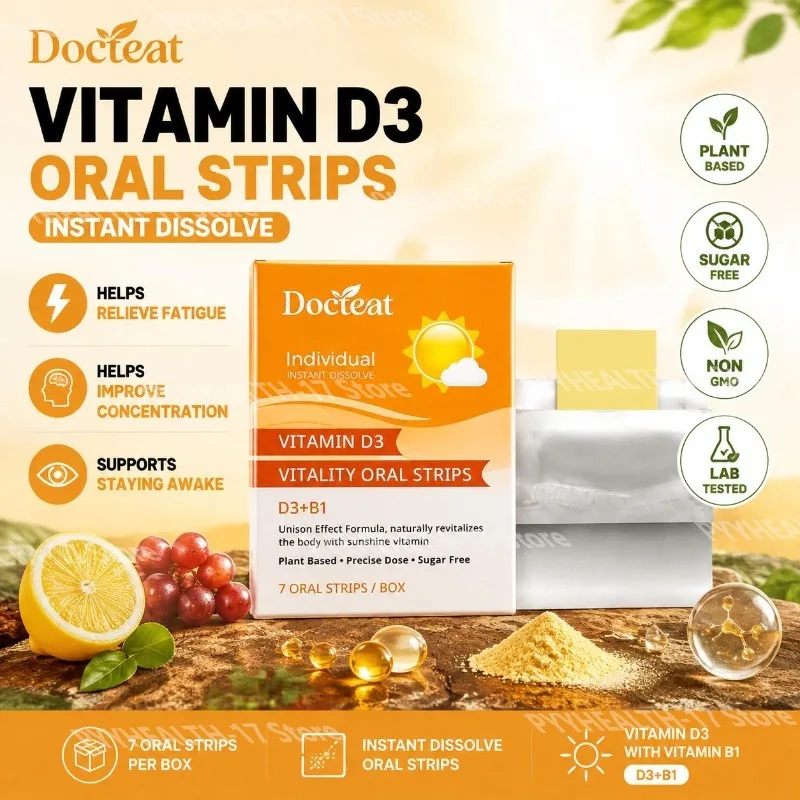 Vitamin D3 Oral Strips D3+B1 Instant Dissolve Plant Based Sugar Free Helps Improve Concentration 7 Oral Strips Per Box