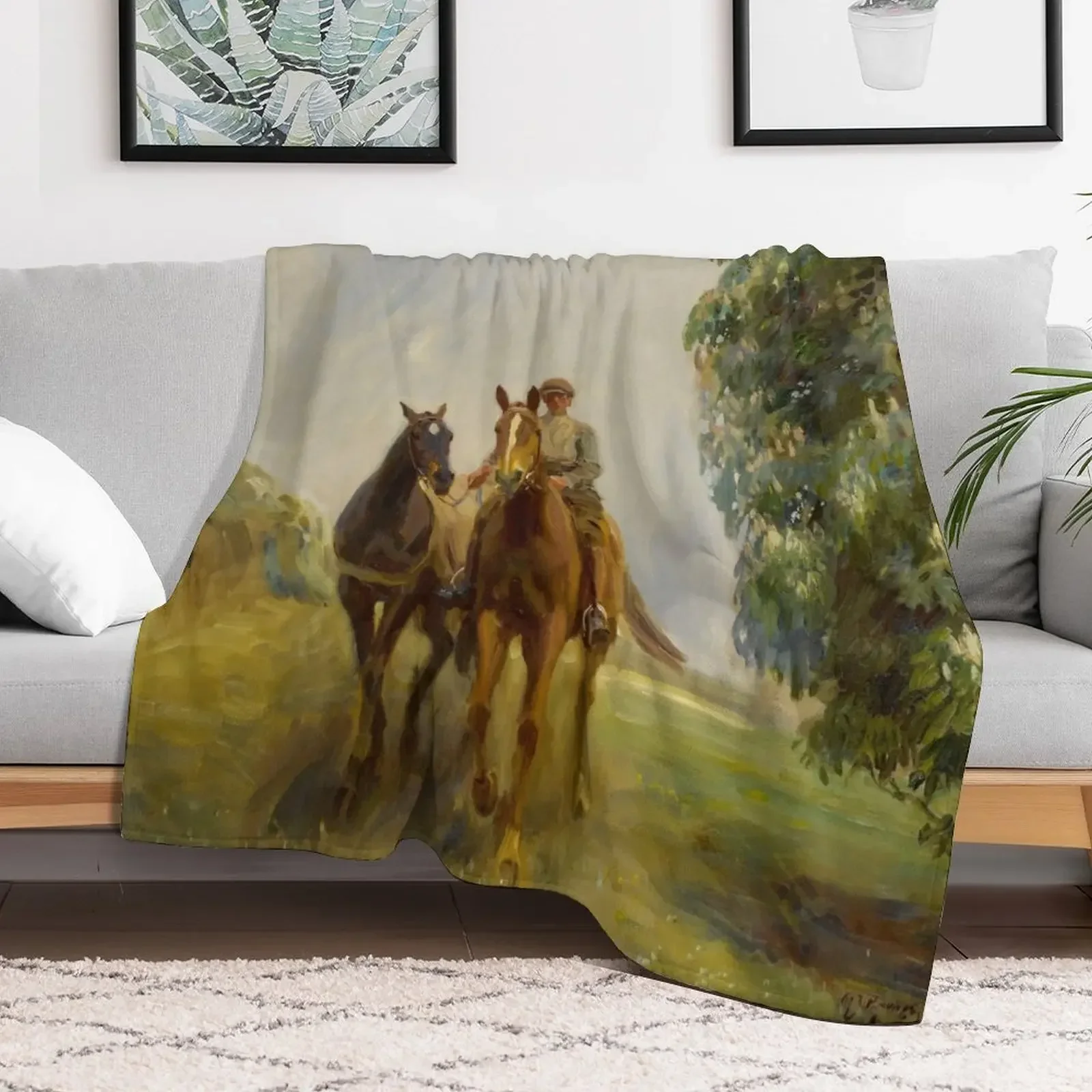 

Shrimp Leading Two Hunters - Sir Alfred James Munnings - 1912 Throw Blanket Nap Thin Blankets