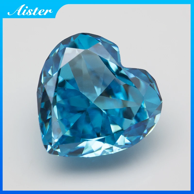 New Aquamarine Heart Crushed Ice Cut Cubic Zirconia High Carbon Lab Diamond CZ Gemstone 4K Cut 5A+ Quality for Jewelry Making