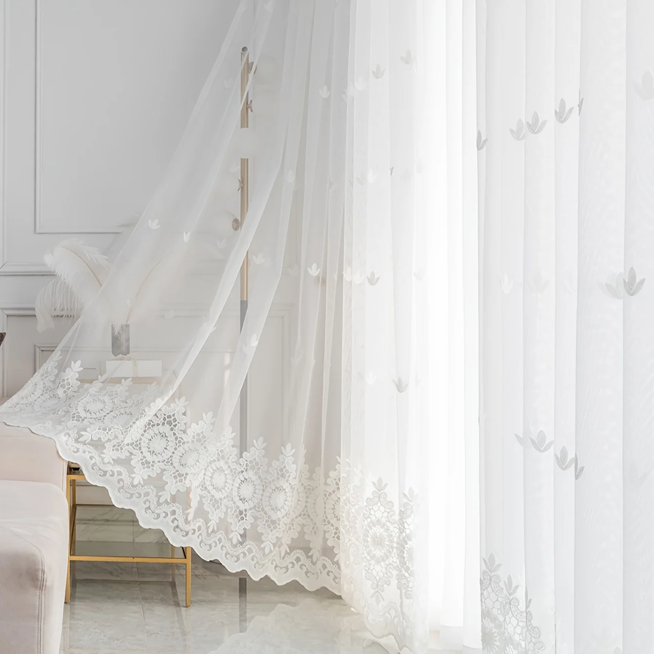 1 Stück Nordischer Einfacher Bestickter Vorhang Halbtransparente Fensterdekoration für Wohnzimmer Schlafzimmer Schwebender Balkon Lichtfilternd